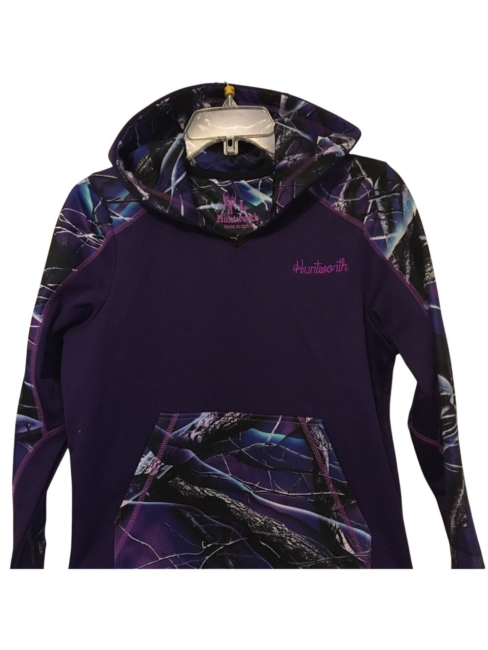 Huntworth, Large Girls Pull On Purple Camo Hoodie Sweatshirt Kangaroo Pockets